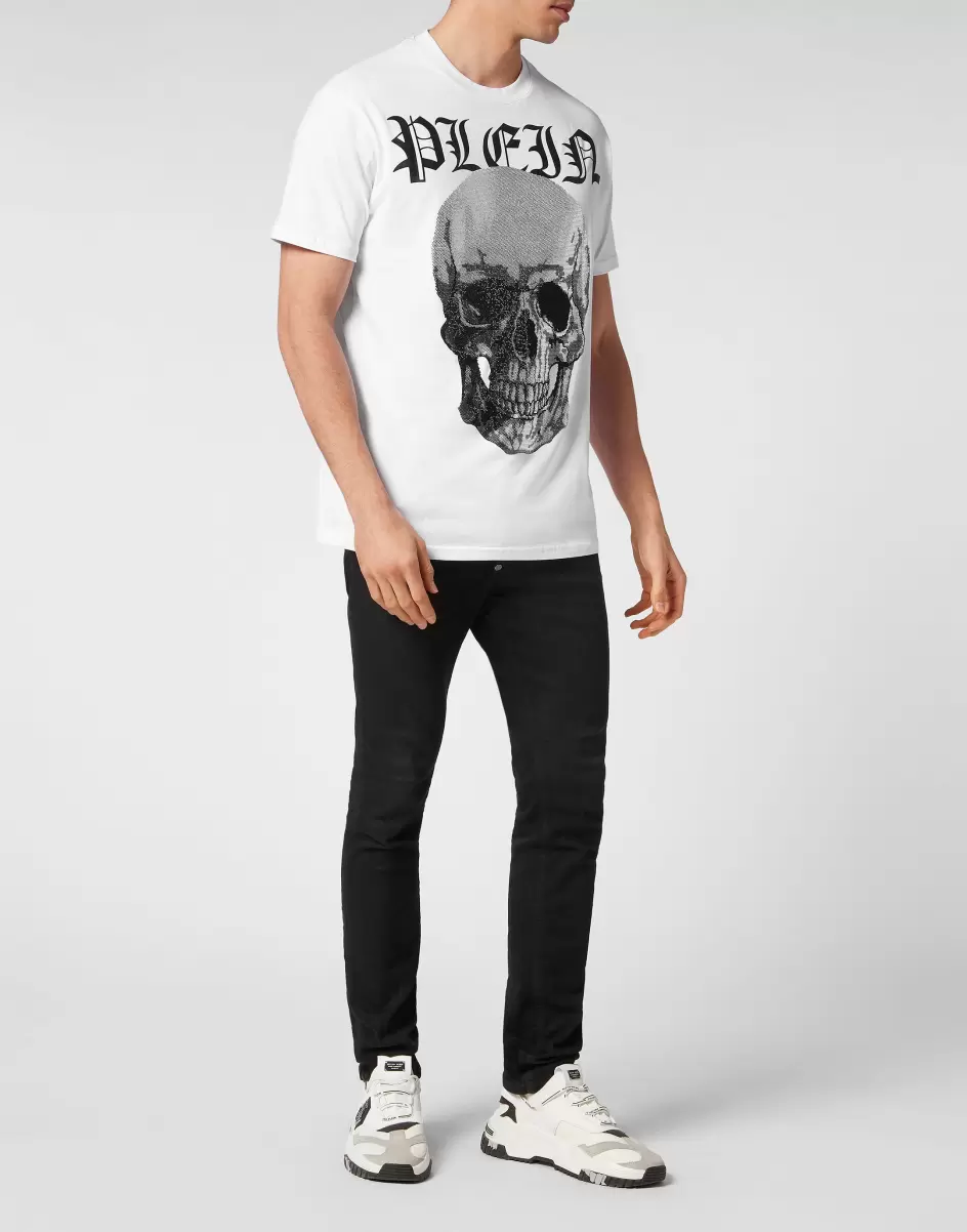 White Philipp Plein Reduzierter Preis Herren T-Shirt Round Neck Ss With Crystals Skull T-Shirt - 3