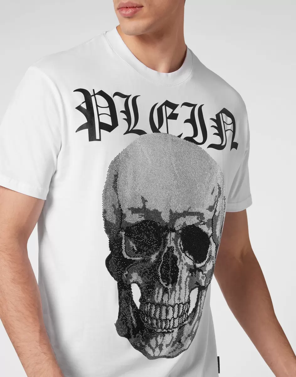 White Philipp Plein Reduzierter Preis Herren T-Shirt Round Neck Ss With Crystals Skull T-Shirt - 4