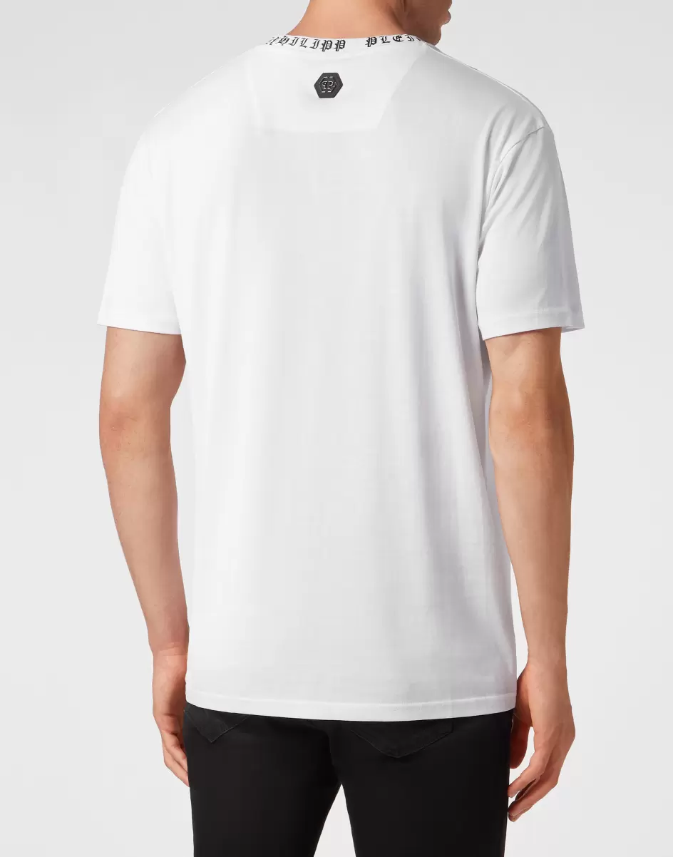 White Herren Geschäft Philipp Plein T-Shirt Round Neck Ss Skull&Bones T-Shirt - 2