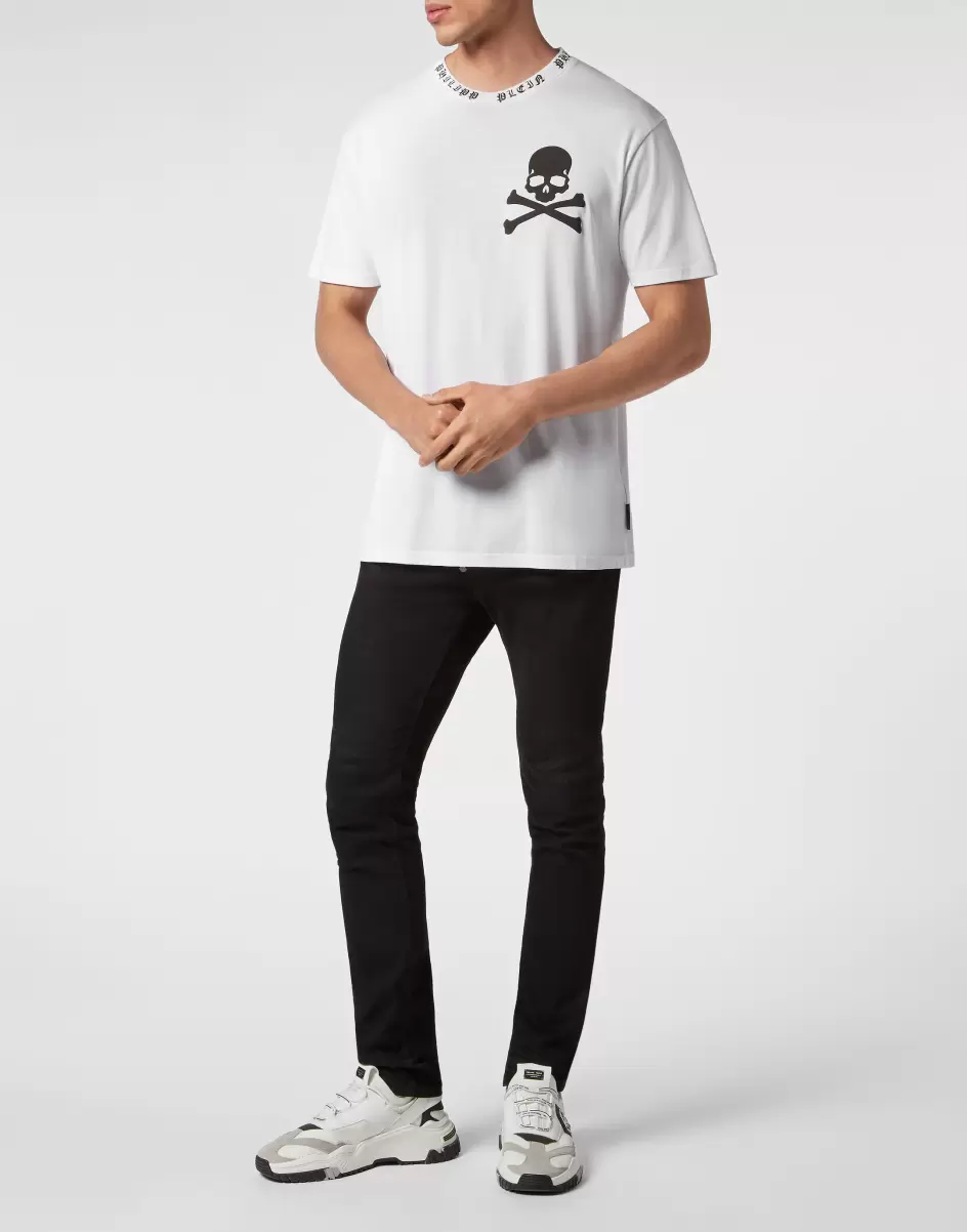 White Herren Geschäft Philipp Plein T-Shirt Round Neck Ss Skull&Bones T-Shirt - 3
