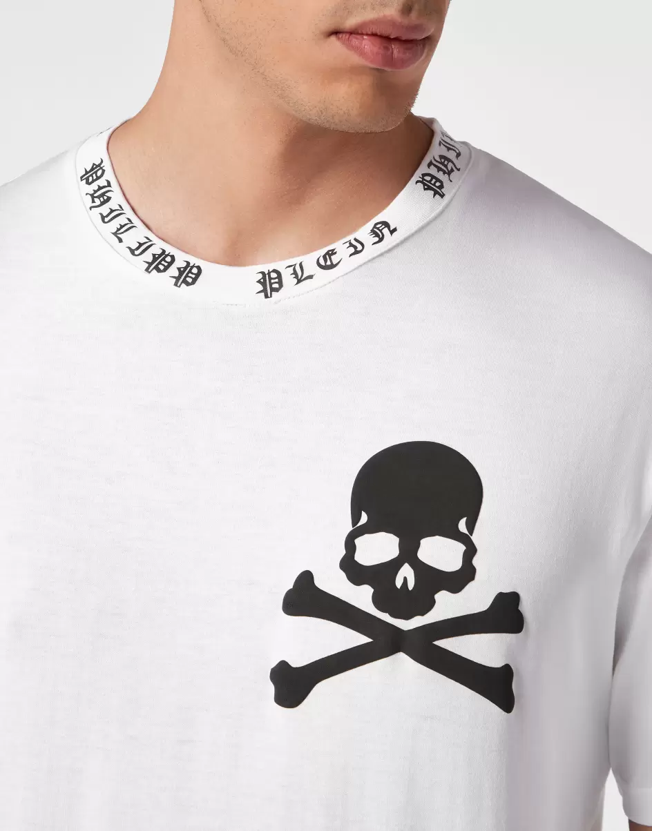 White Herren Geschäft Philipp Plein T-Shirt Round Neck Ss Skull&Bones T-Shirt - 4