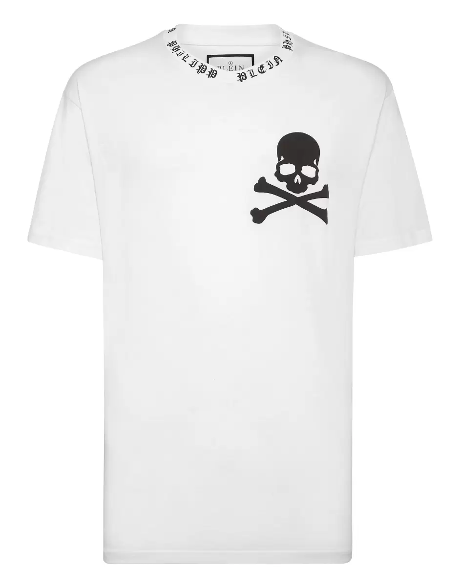White Herren Geschäft Philipp Plein T-Shirt Round Neck Ss Skull&Bones T-Shirt