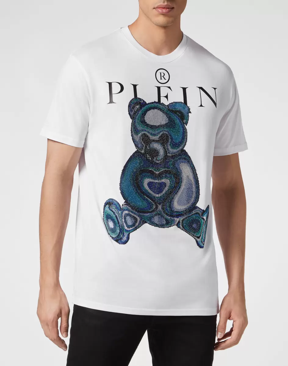 White Popularität T-Shirt Philipp Plein Herren T-Shirt Round Neck Ss With Crystals Teddy Bear - 1