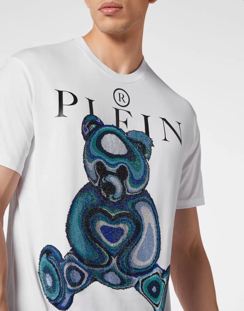 White Popularität T-Shirt Philipp Plein Herren T-Shirt Round Neck Ss With Crystals Teddy Bear - 4