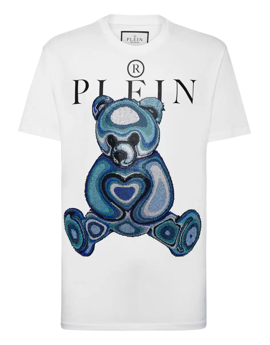 White Popularität T-Shirt Philipp Plein Herren T-Shirt Round Neck Ss With Crystals Teddy Bear