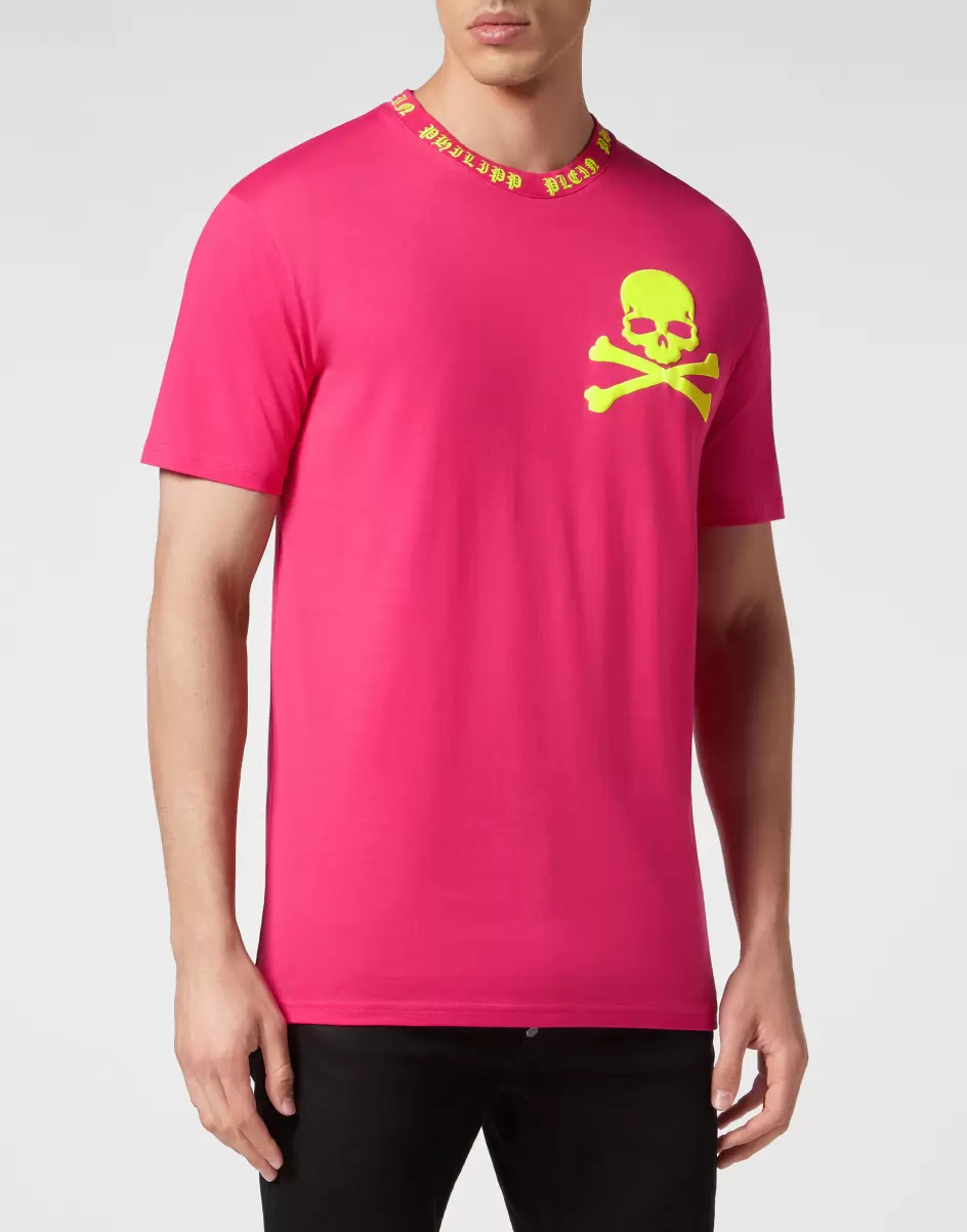 T-Shirt Herren Philipp Plein Exklusiv T-Shirt Round Neck Ss Skull&Bones Fucsia Fluo - 1