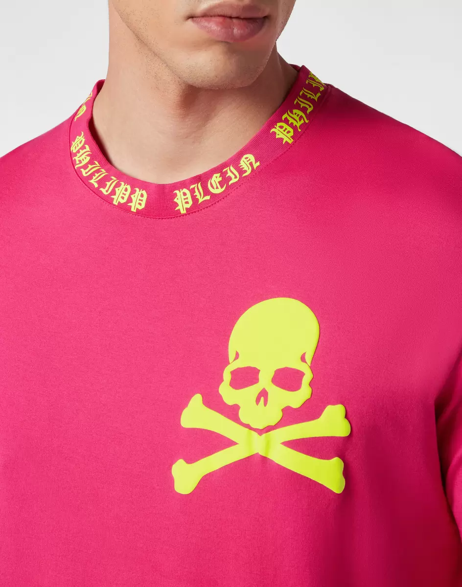 T-Shirt Herren Philipp Plein Exklusiv T-Shirt Round Neck Ss Skull&Bones Fucsia Fluo - 4
