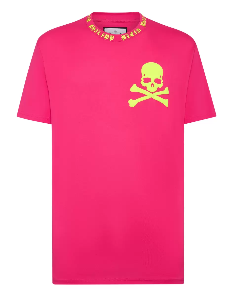 T-Shirt Herren Philipp Plein Exklusiv T-Shirt Round Neck Ss Skull&Bones Fucsia Fluo