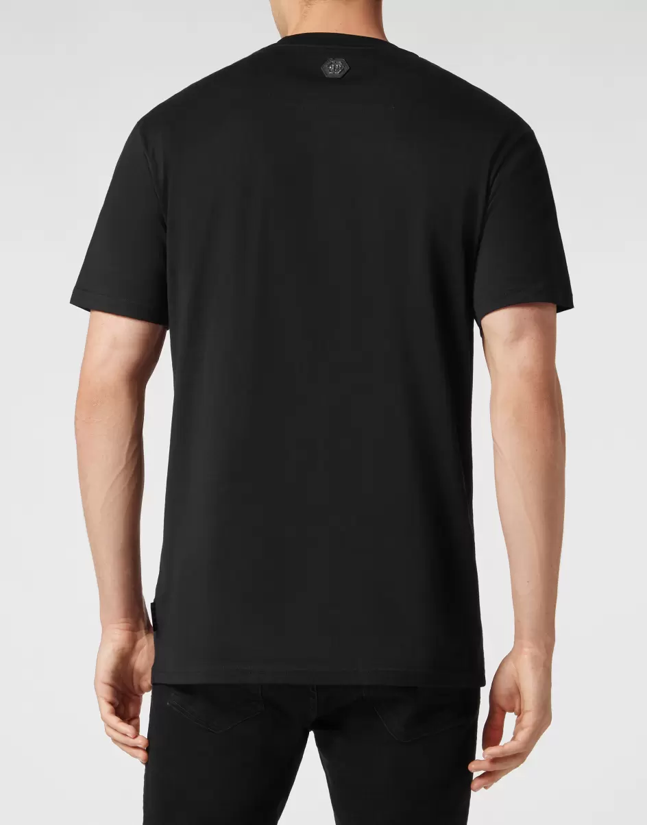 Philipp Plein Herren Hochwertig T-Shirt Round Neck Ss With Crystals Skull Black T-Shirt - 2