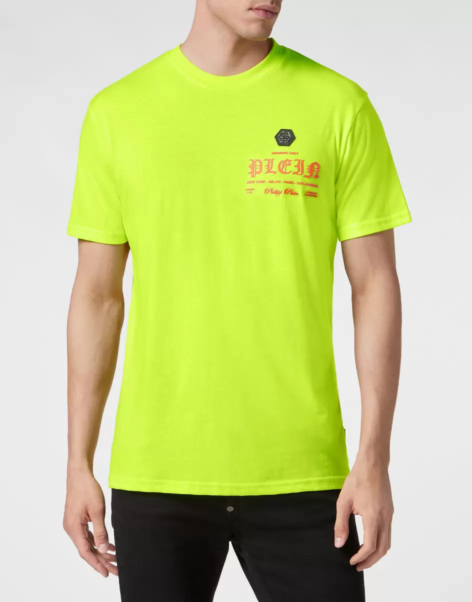T-Shirt Philipp Plein Yellow Fluo Herren Design T-Shirt Round Neck Ss - 1