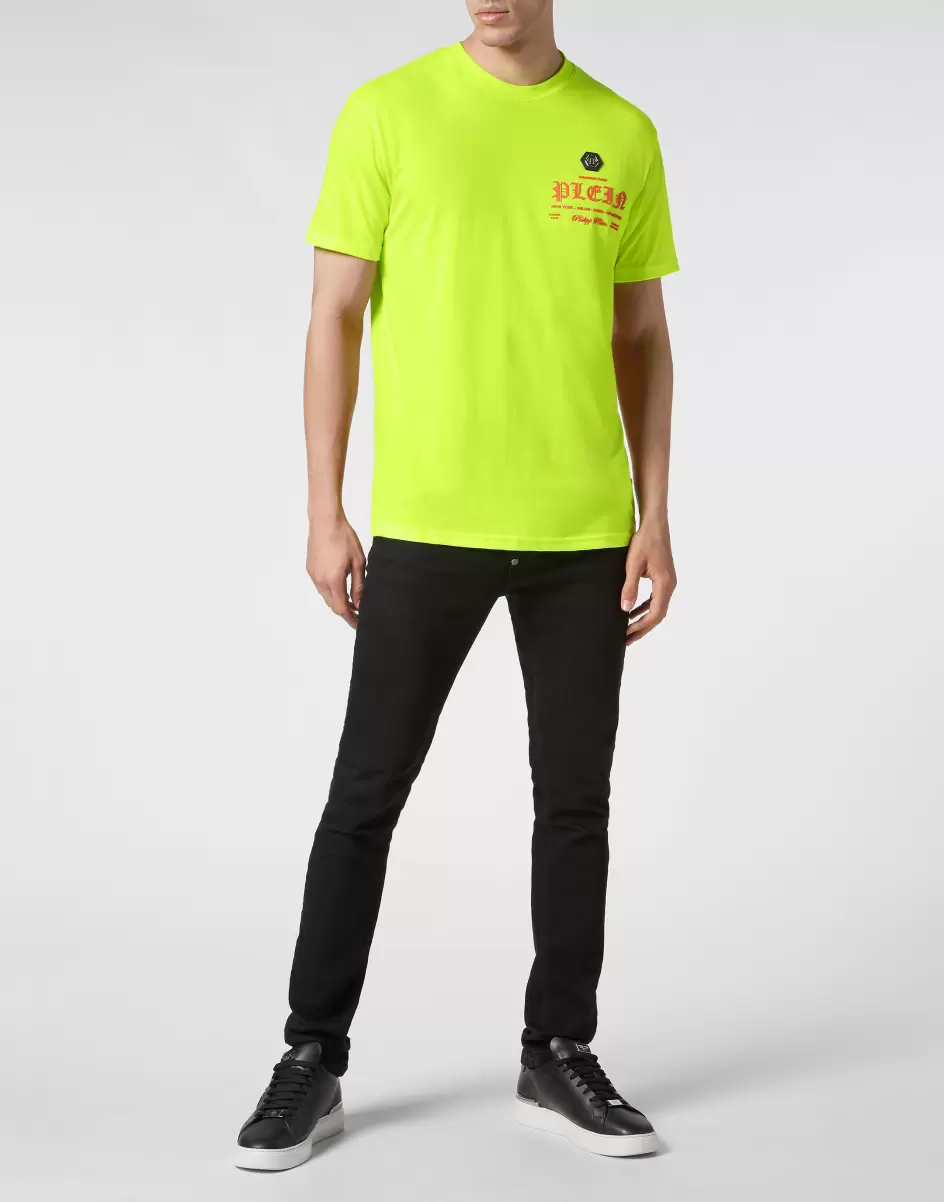 T-Shirt Philipp Plein Yellow Fluo Herren Design T-Shirt Round Neck Ss - 3