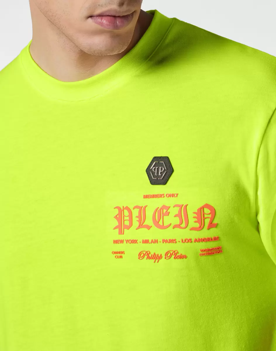 T-Shirt Philipp Plein Yellow Fluo Herren Design T-Shirt Round Neck Ss - 4