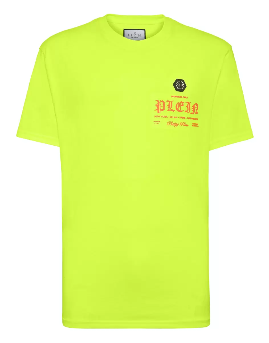 T-Shirt Philipp Plein Yellow Fluo Herren Design T-Shirt Round Neck Ss