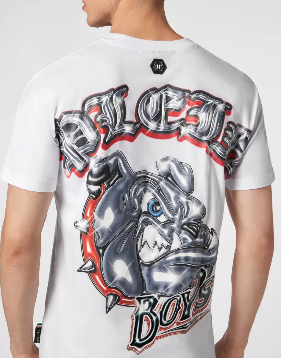 Herren T-Shirt T-Shirt Round Neck Ss Bulldogs Markt White Philipp Plein - 4