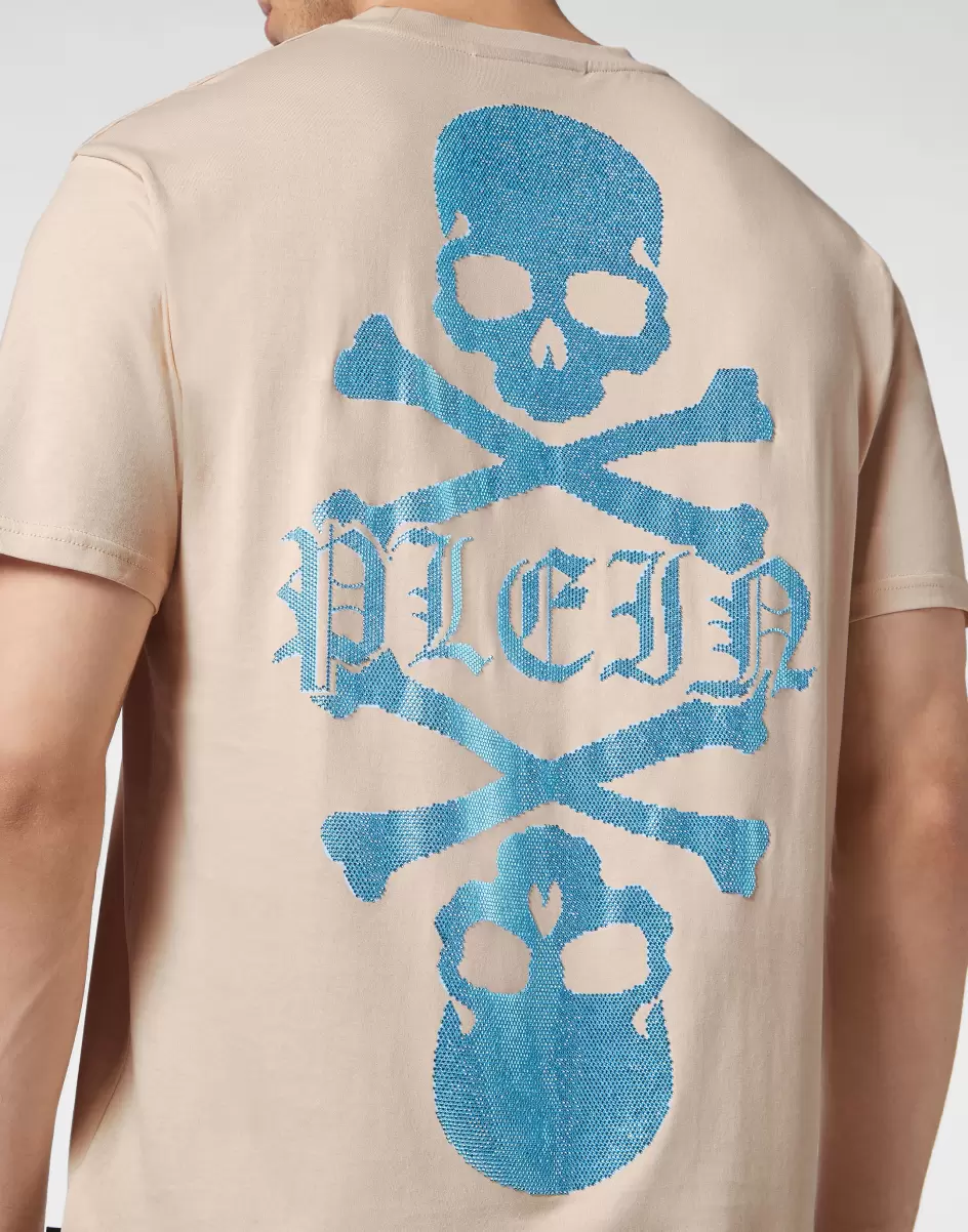 T-Shirt Beige T-Shirt Round Neck Ss With Crystals Skull&Bones Herren Listenpreis Philipp Plein - 4