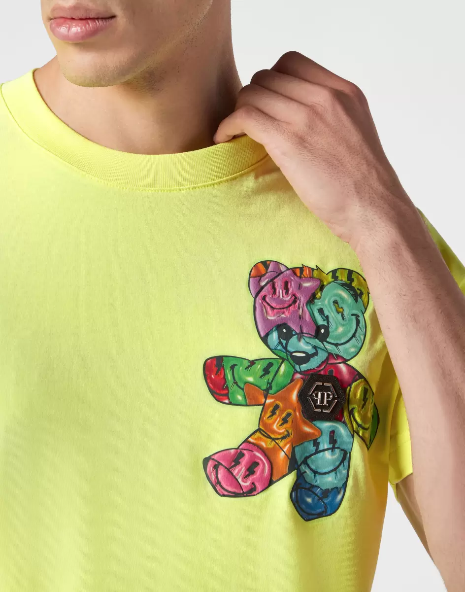 Philipp Plein Robustheit Herren Yellow Fluo T-Shirt T-Shirt Round Neck Ss Smile - 4