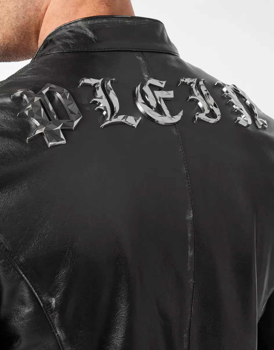 Herren Black Lederjacken Markenpositionierung Leather Biker Jacket Philipp Plein - 4