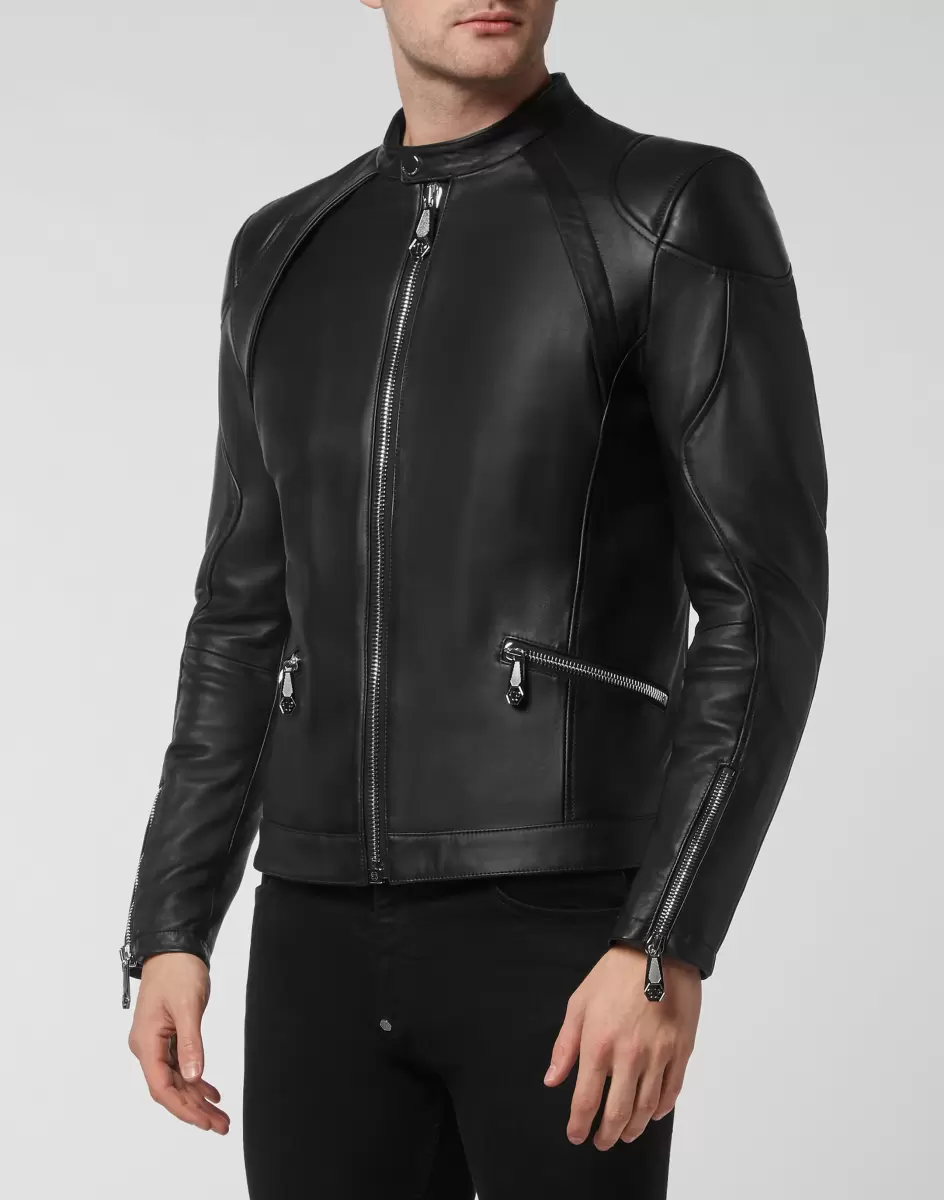Verkaufen Herren Lederjacken Philipp Plein Black Leather Jacket - 1