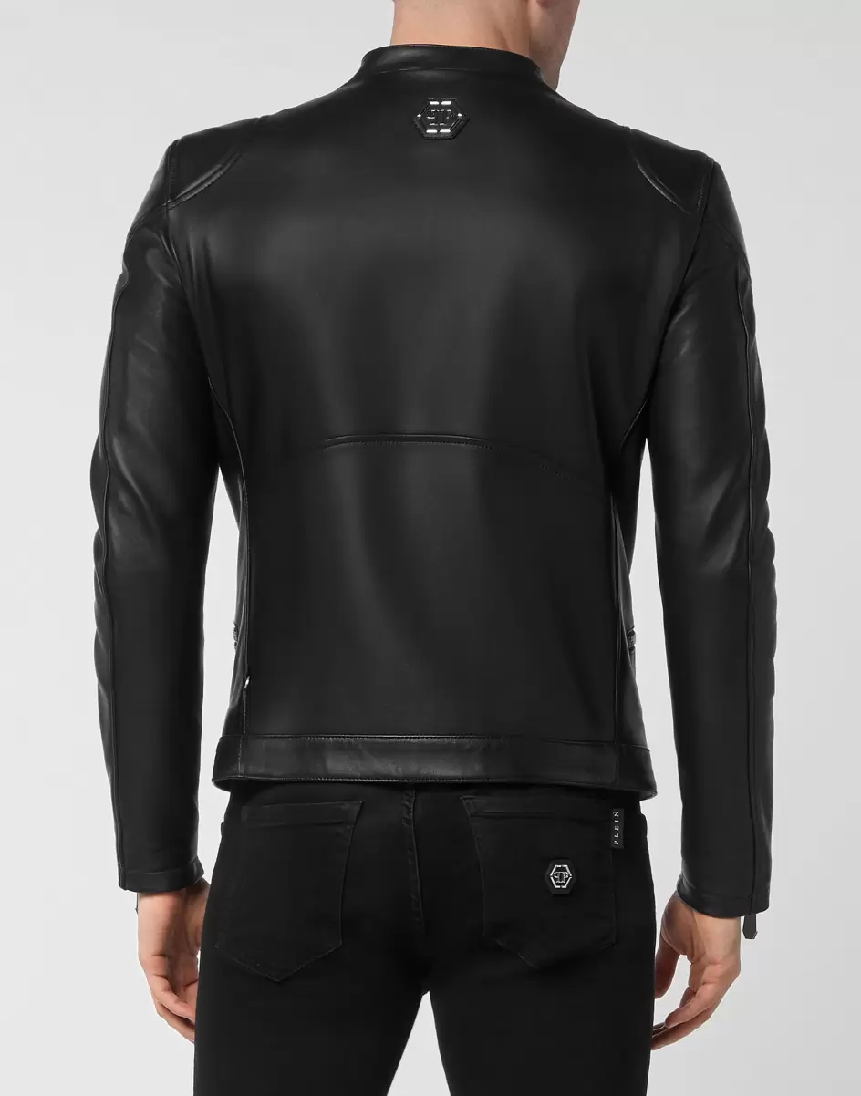 Verkaufen Herren Lederjacken Philipp Plein Black Leather Jacket - 2