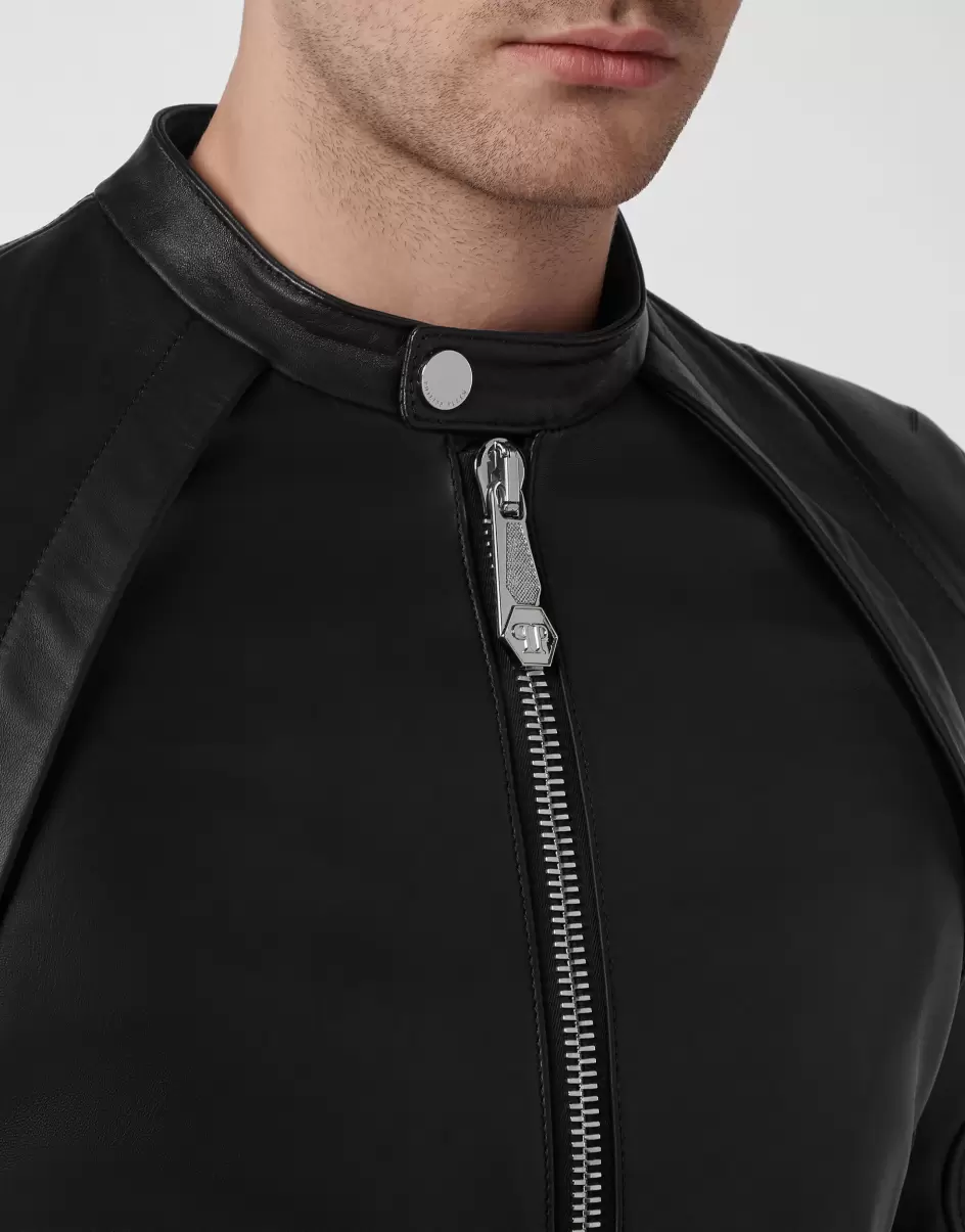 Verkaufen Herren Lederjacken Philipp Plein Black Leather Jacket - 4
