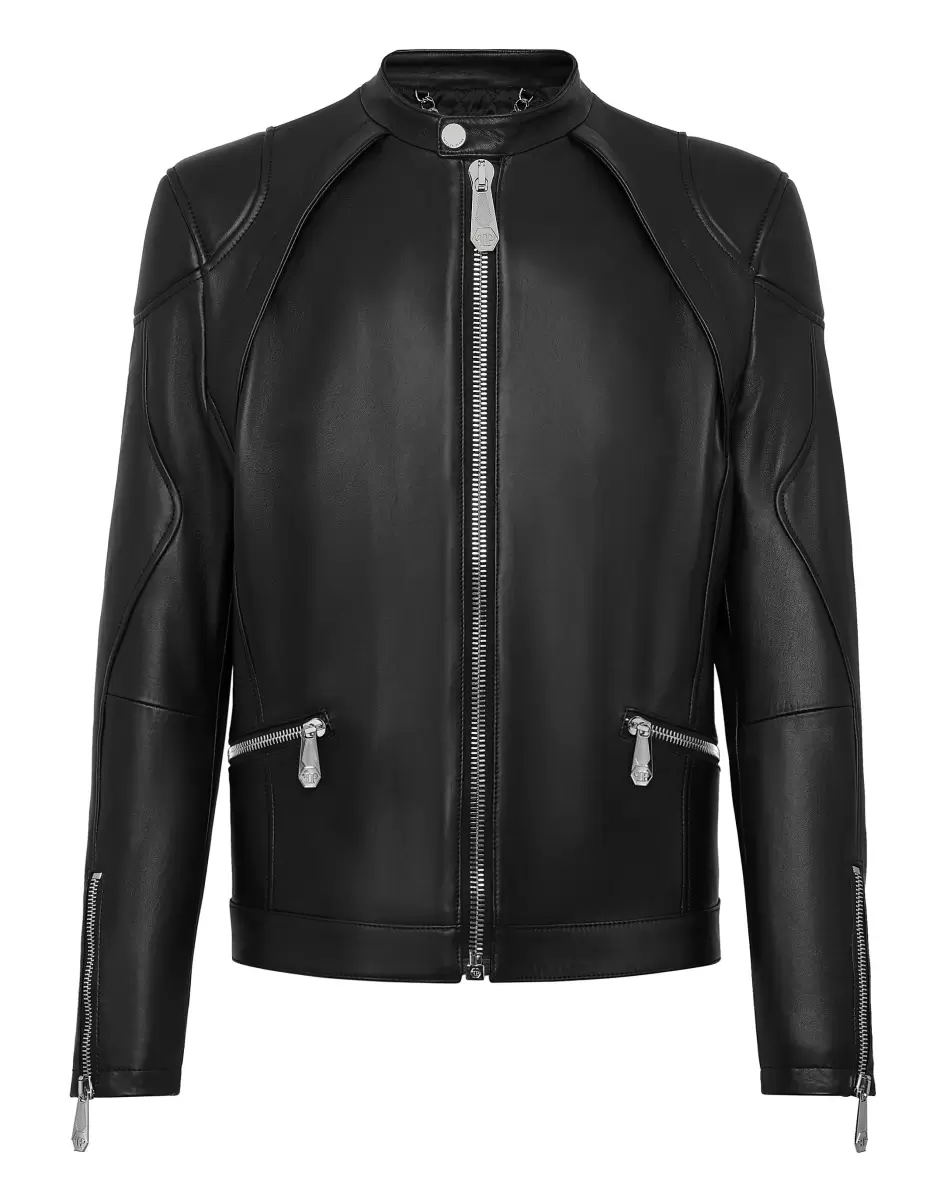 Verkaufen Herren Lederjacken Philipp Plein Black Leather Jacket