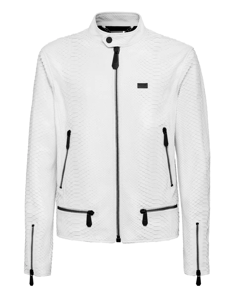 Lederjacken White Herren Leather Jacket Luxury Mode Philipp Plein