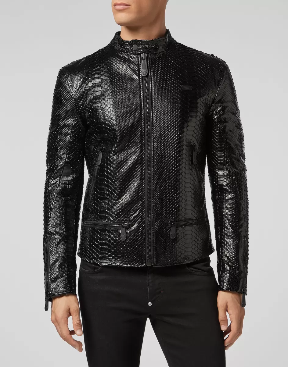 Philipp Plein Lederjacken Preisniveau Leather Moto Jacket Luxury Herren Black - 1