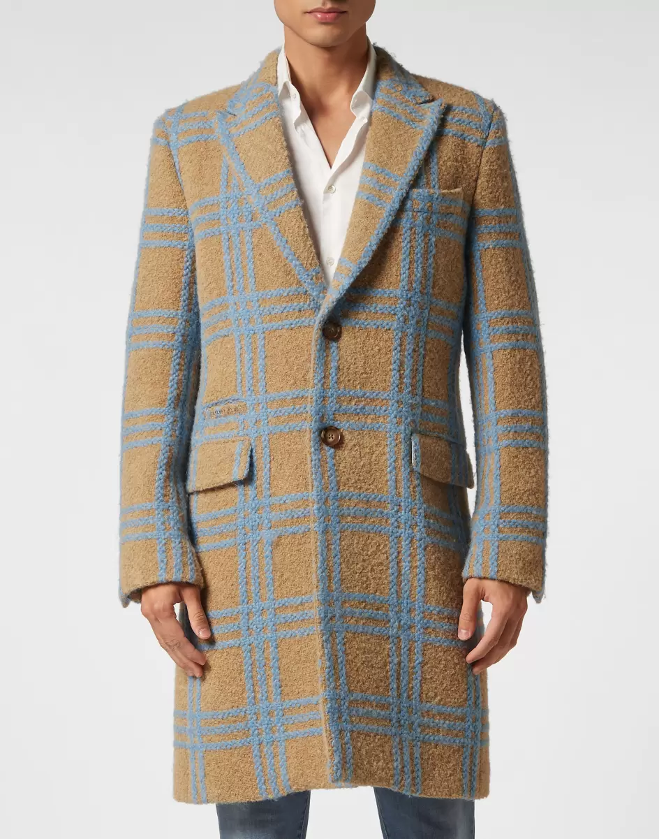 Beige / Light Blue Philipp Plein Oberbekleidung & Mäntel Verkauf Alpaca Wool Long Coat Herren - 1