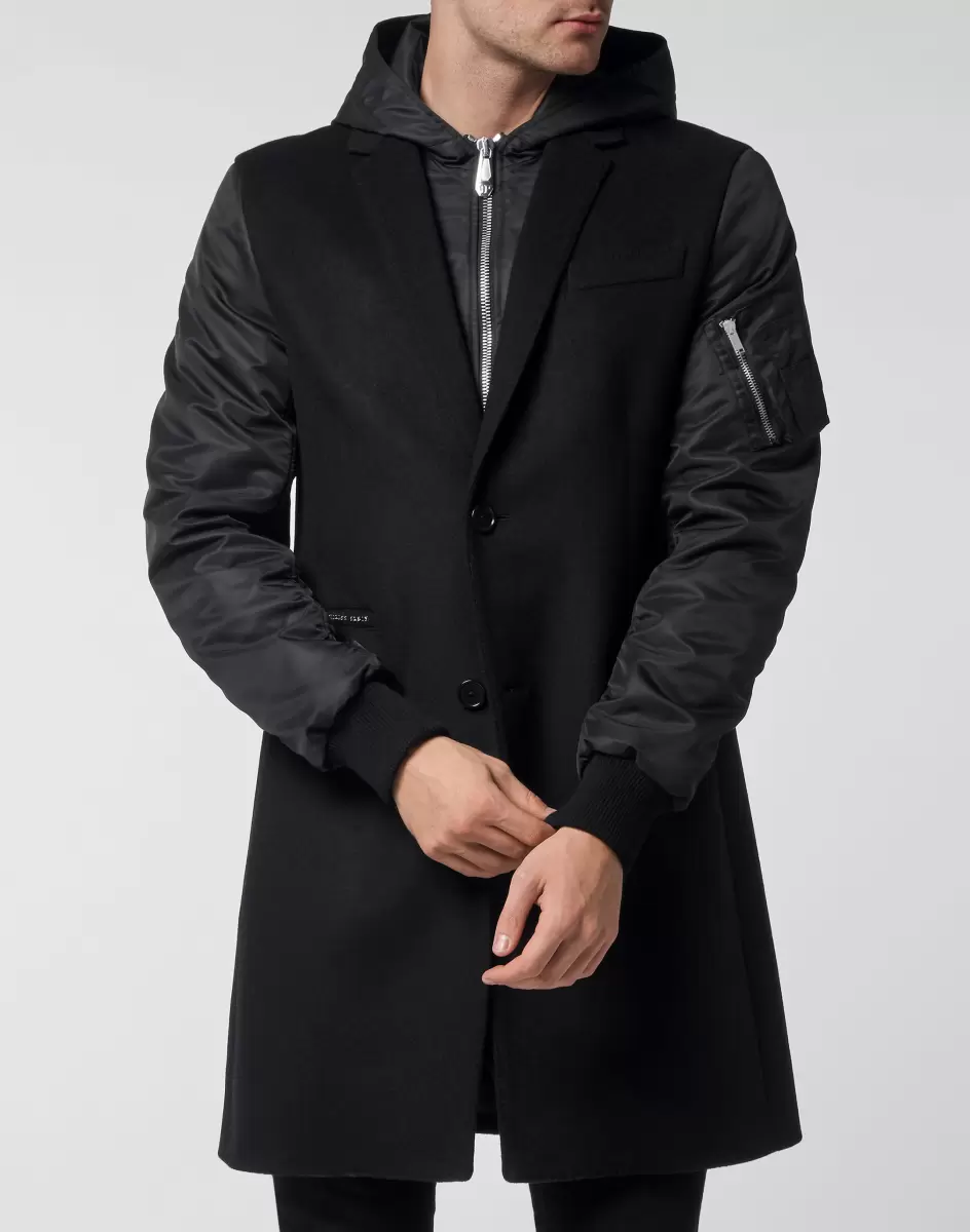 Herren Philipp Plein Long Hoodie Coat Oberbekleidung & Mäntel Verkaufspreis Black - 1