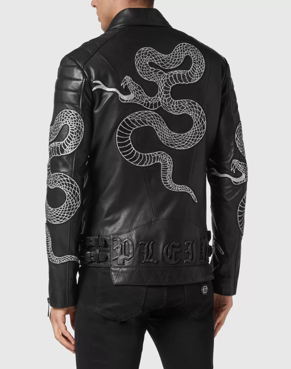 Herren Oberbekleidung & Mäntel Material Black Leather Biker Snake Philipp Plein - 2