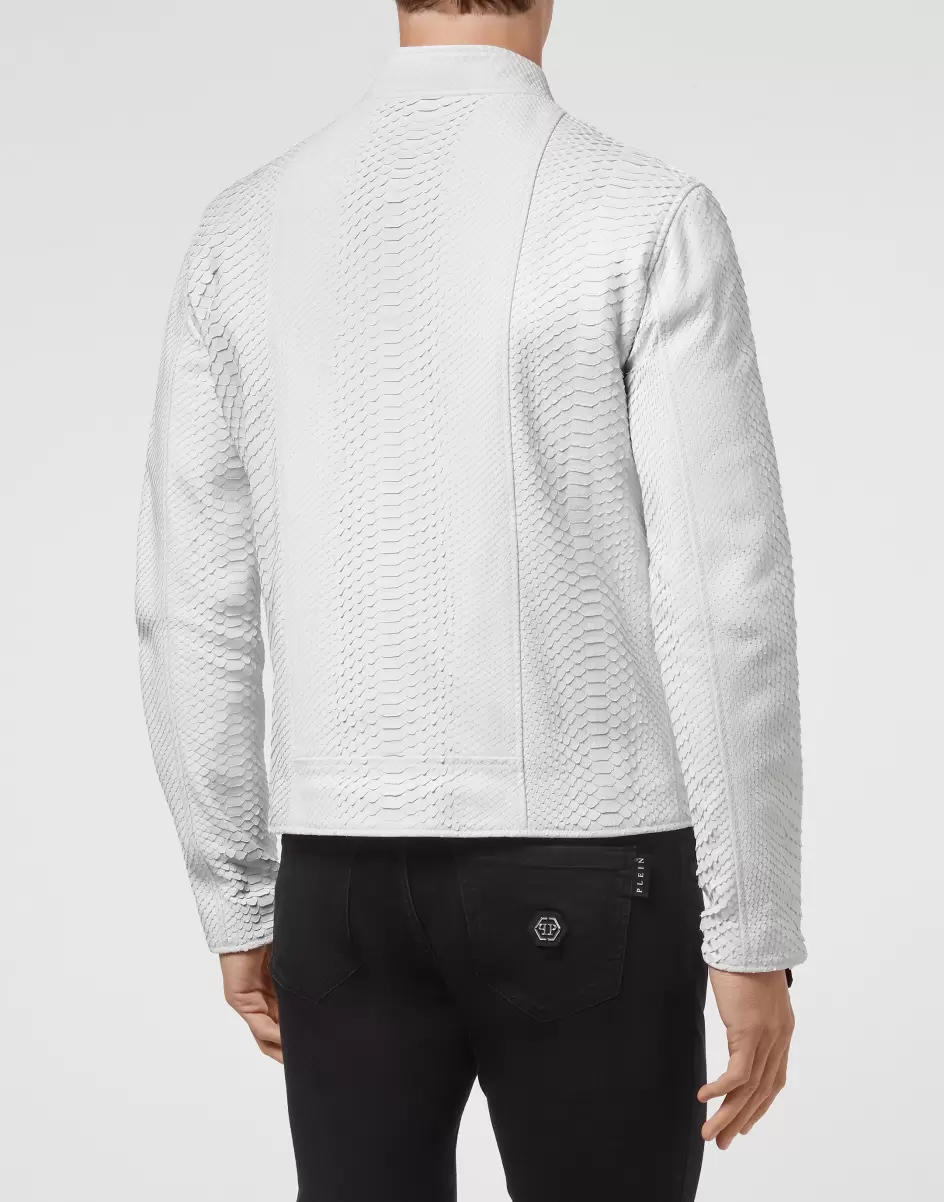 Oberbekleidung & Mäntel Herren Philipp Plein White Leather Jacket Luxury Online - 2