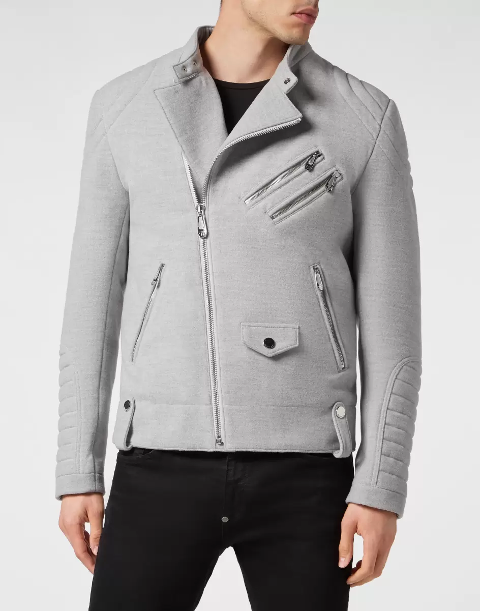 Woolen Cloth Biker Jacket Gothic Plein Geschäft Oberbekleidung & Mäntel Philipp Plein Grey Herren - 1