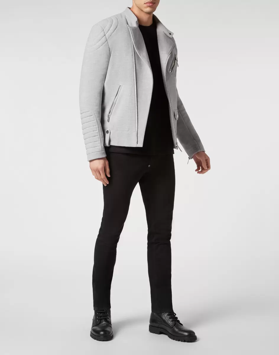 Woolen Cloth Biker Jacket Gothic Plein Geschäft Oberbekleidung & Mäntel Philipp Plein Grey Herren - 3