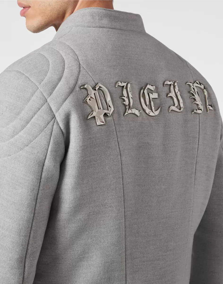 Woolen Cloth Biker Jacket Gothic Plein Geschäft Oberbekleidung & Mäntel Philipp Plein Grey Herren - 4