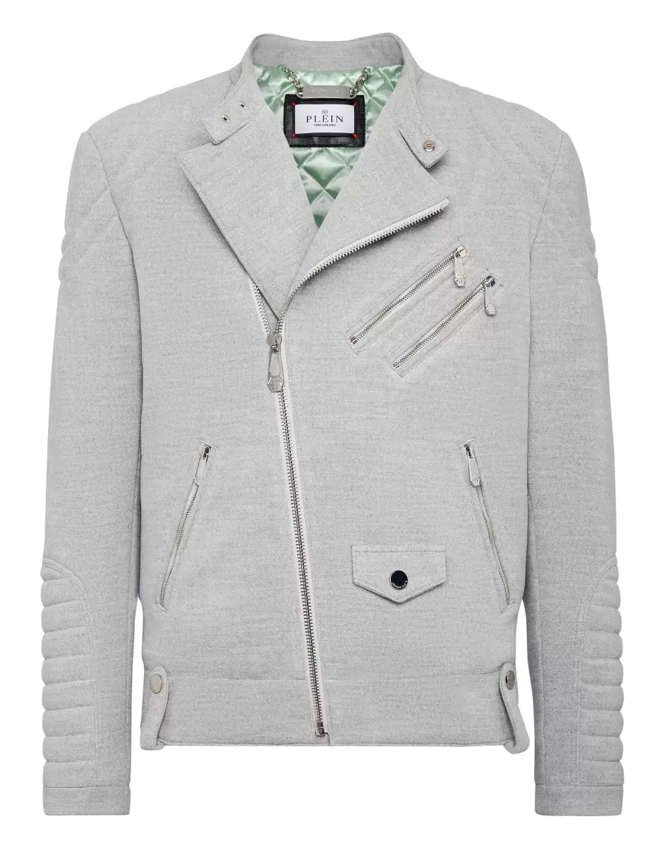 Woolen Cloth Biker Jacket Gothic Plein Geschäft Oberbekleidung & Mäntel Philipp Plein Grey Herren
