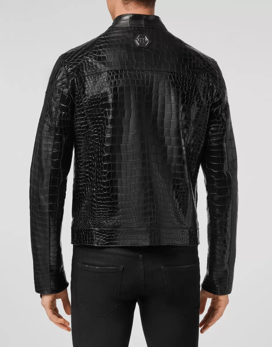 Oberbekleidung & Mäntel Leather Crocodile Jacket  Luxury Black Herren Philipp Plein Verkaufspreis - 2
