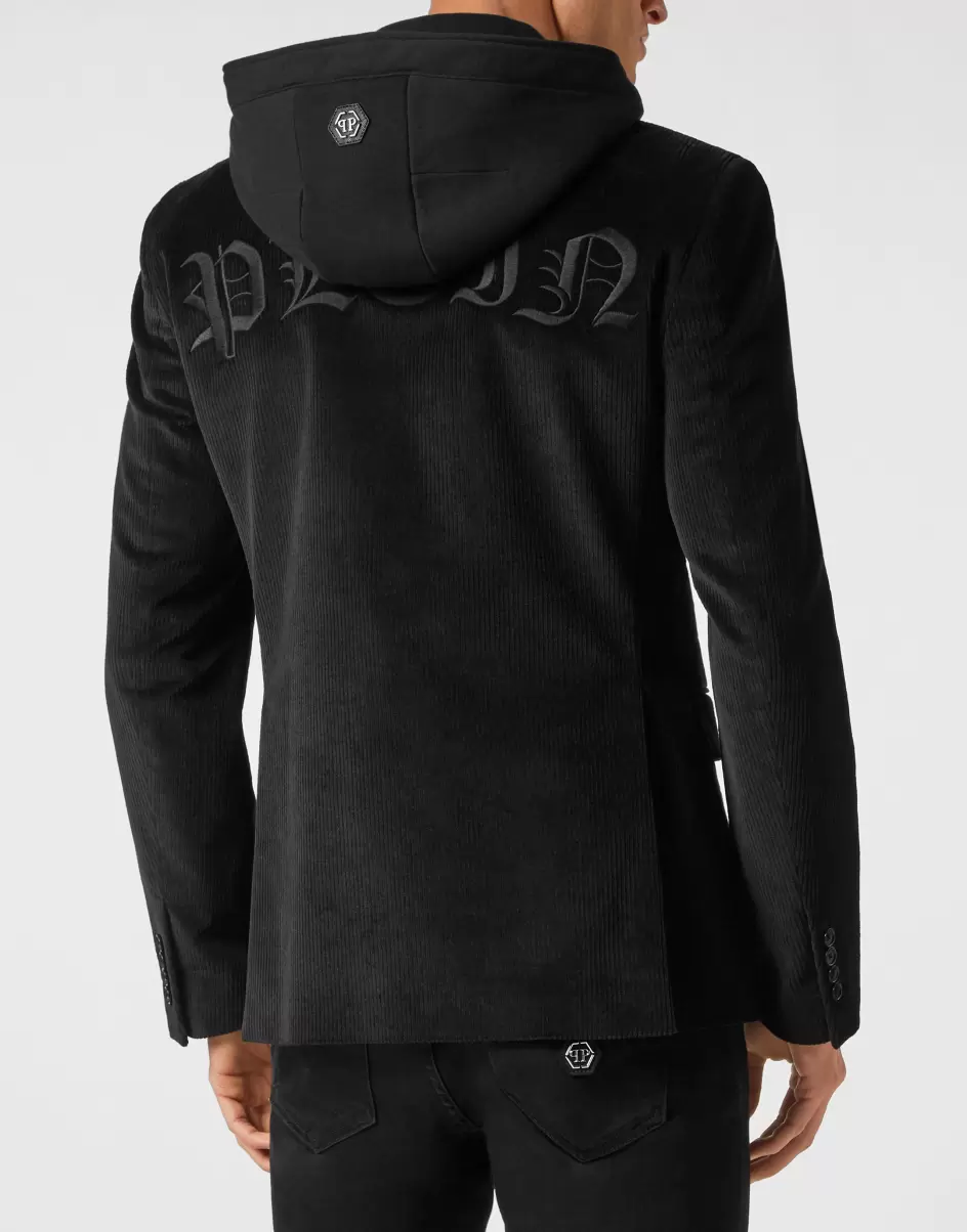 Philipp Plein Corduroy Hooded Jacket Gothic Plein Herren Black Oberbekleidung & Mäntel Sonderangebot - 2