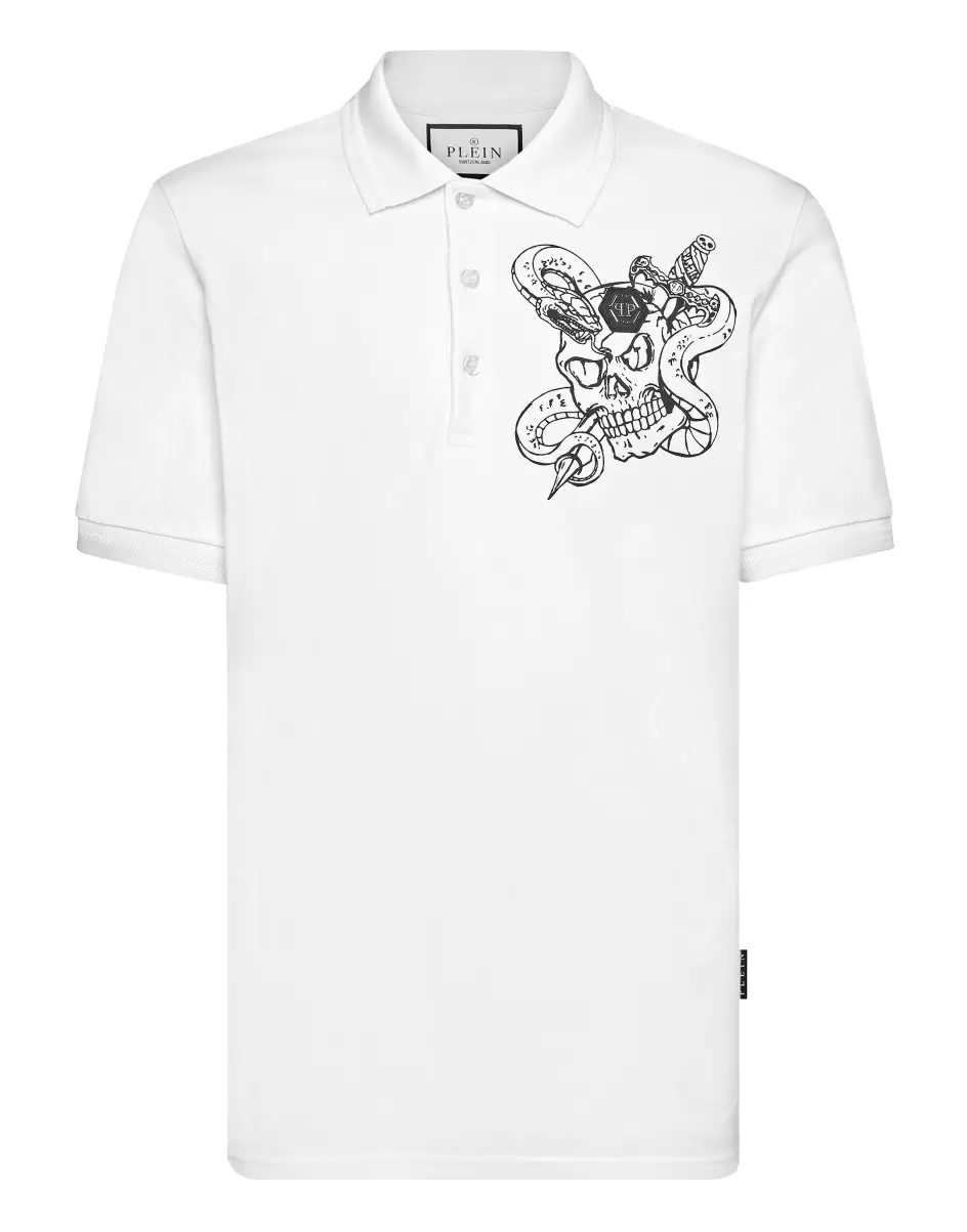 Empfehlen Herren Slim Fit Polo Shirt Snake Philipp Plein White Poloshirts