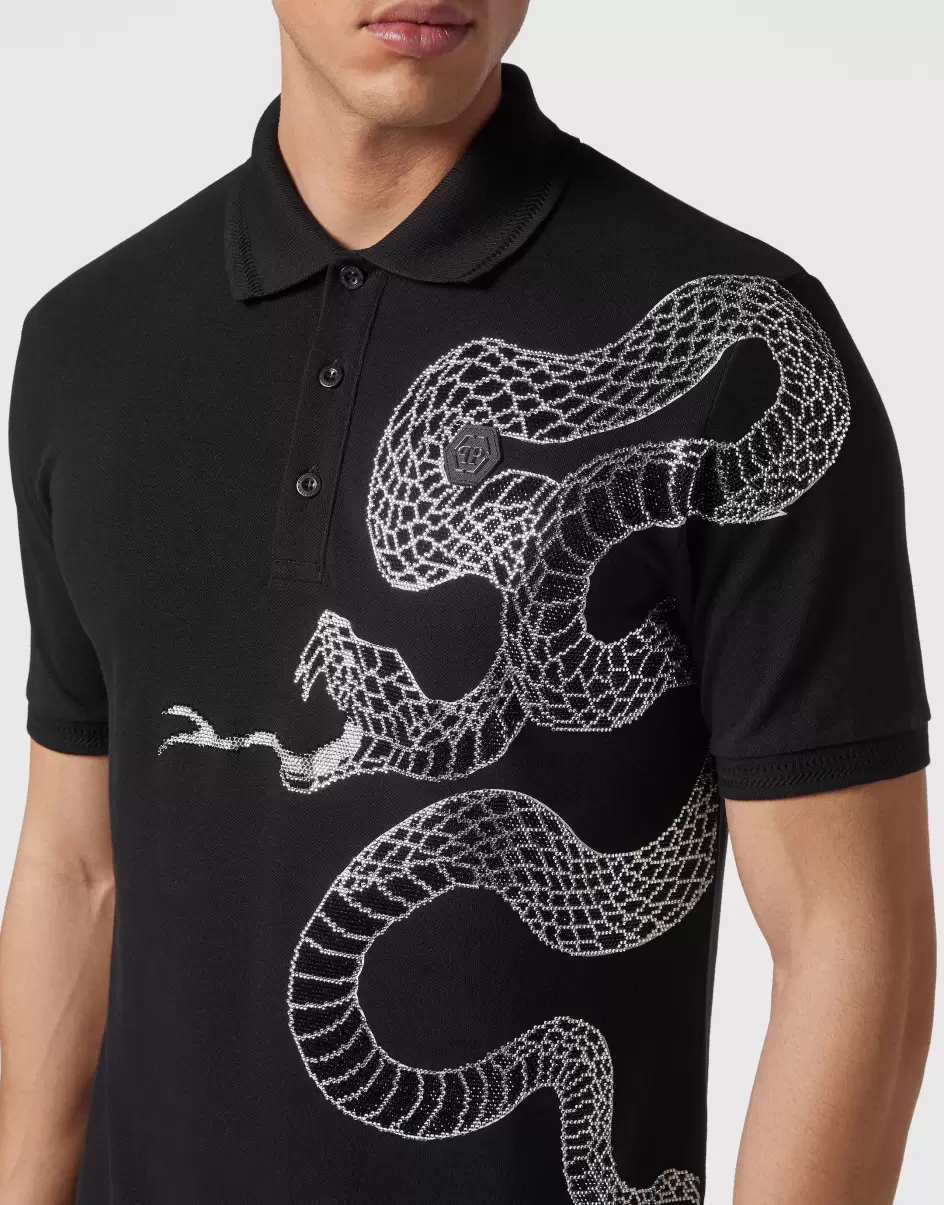 Philipp Plein Slim Fit Polo Shirt Ss Snake Preisniveau Herren Poloshirts Black - 4