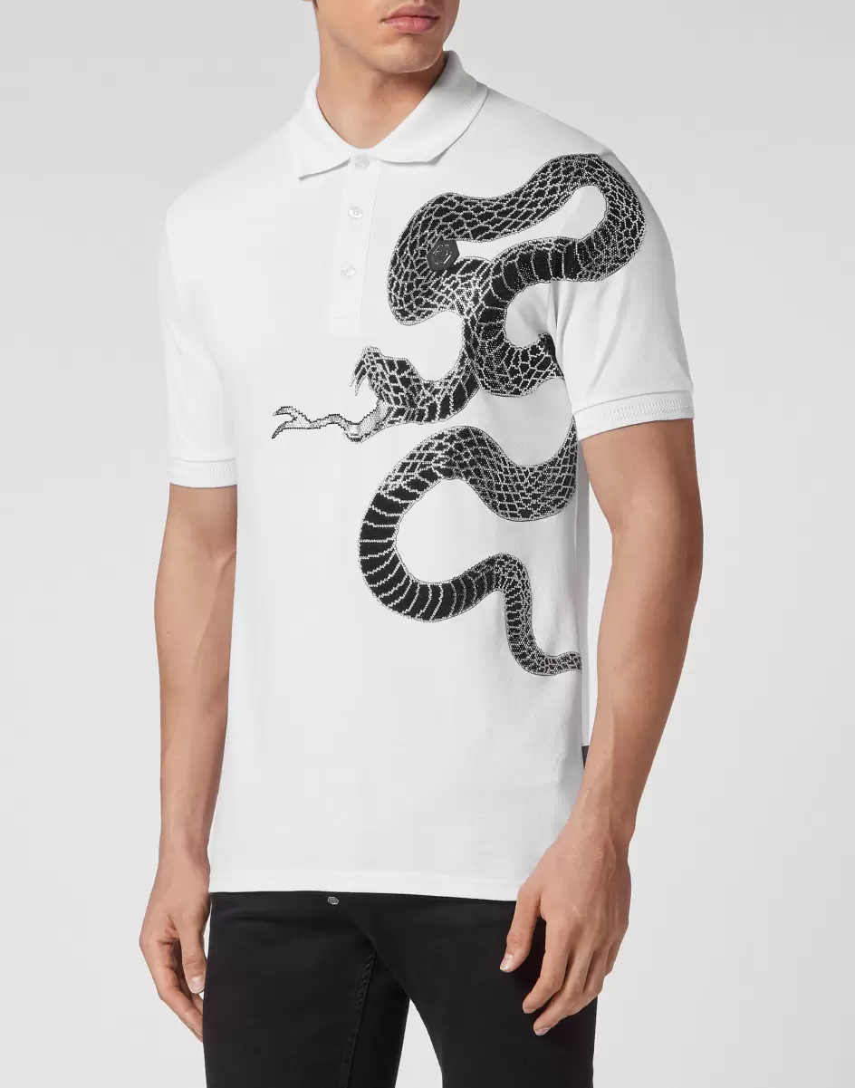 Poloshirts Philipp Plein Herren Slim Fit Polo Shirt Ss Snake Bestellen White - 1