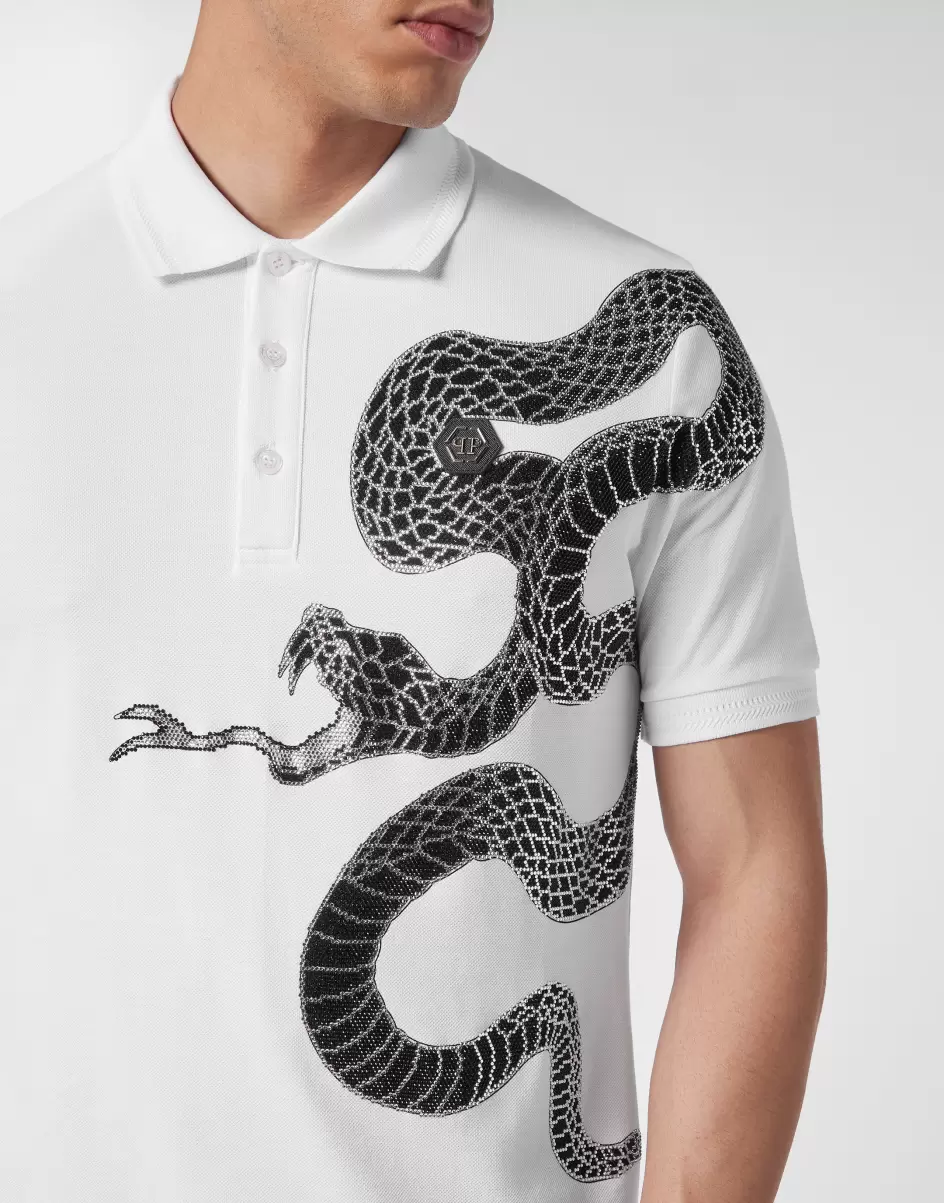 Poloshirts Philipp Plein Herren Slim Fit Polo Shirt Ss Snake Bestellen White - 4
