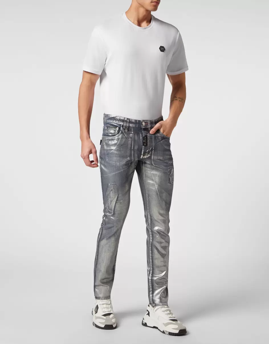 Herren Denim Preis-Leistungs-Verhältnis Philipp Plein Denim Trousers Super Straight Cut Fit Blue Chrome - 3