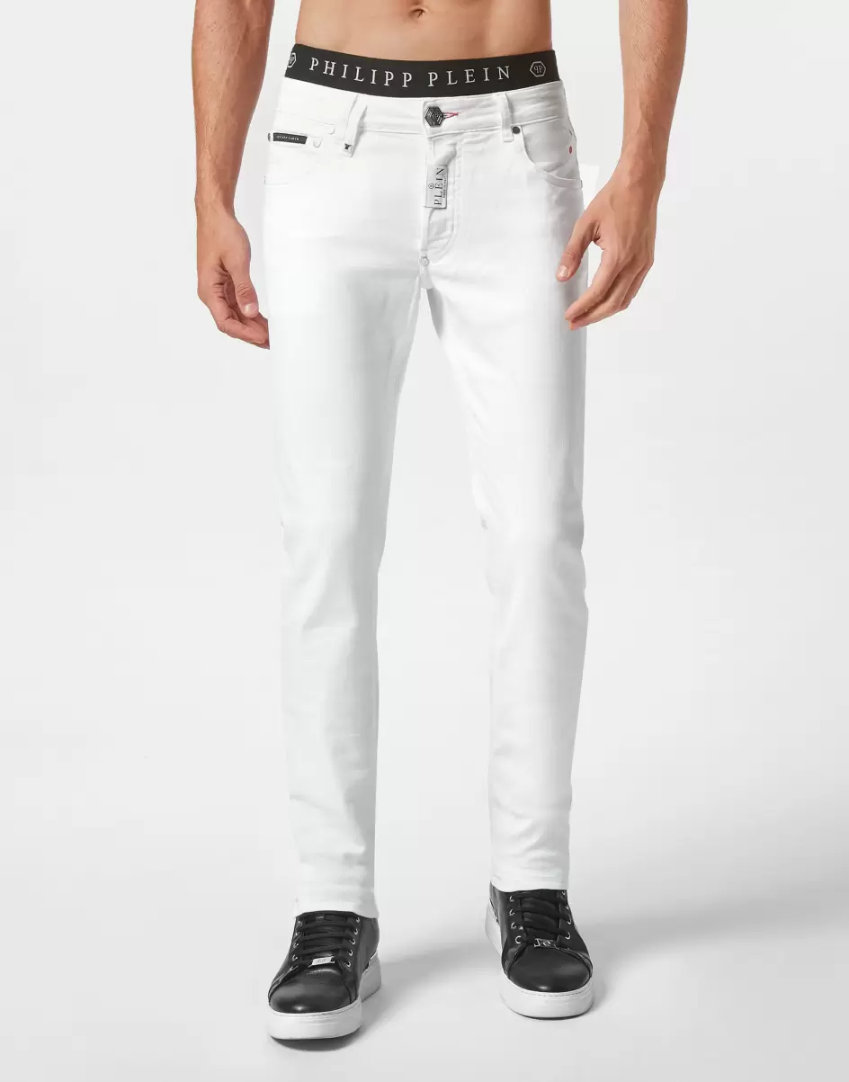 Philipp Plein Snow White Herren Qualität Denim Trousers Super Straight Cut Premium Hexagon Denim - 1