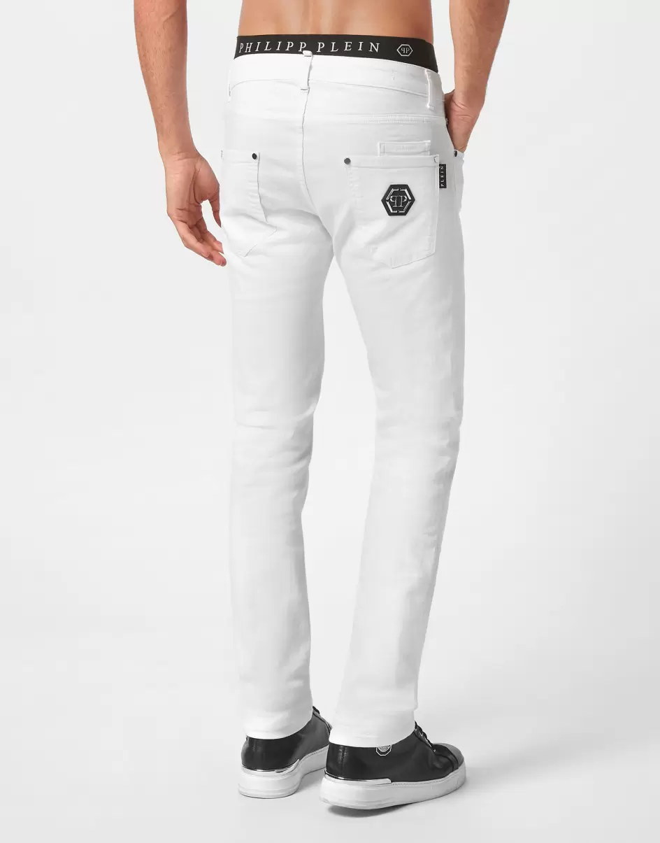 Philipp Plein Snow White Herren Qualität Denim Trousers Super Straight Cut Premium Hexagon Denim - 2
