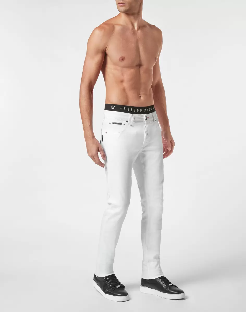 Philipp Plein Snow White Herren Qualität Denim Trousers Super Straight Cut Premium Hexagon Denim - 3