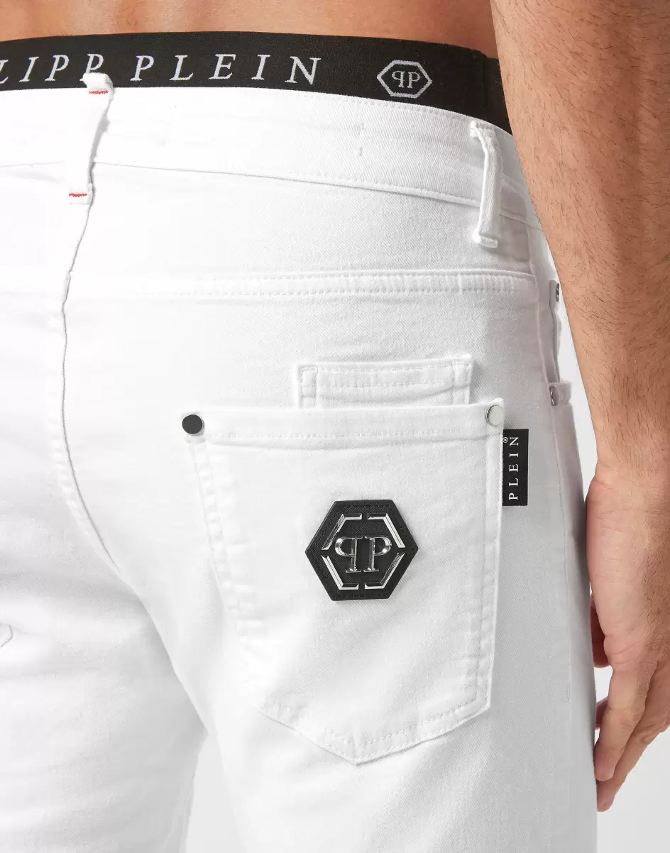 Philipp Plein Snow White Herren Qualität Denim Trousers Super Straight Cut Premium Hexagon Denim - 4