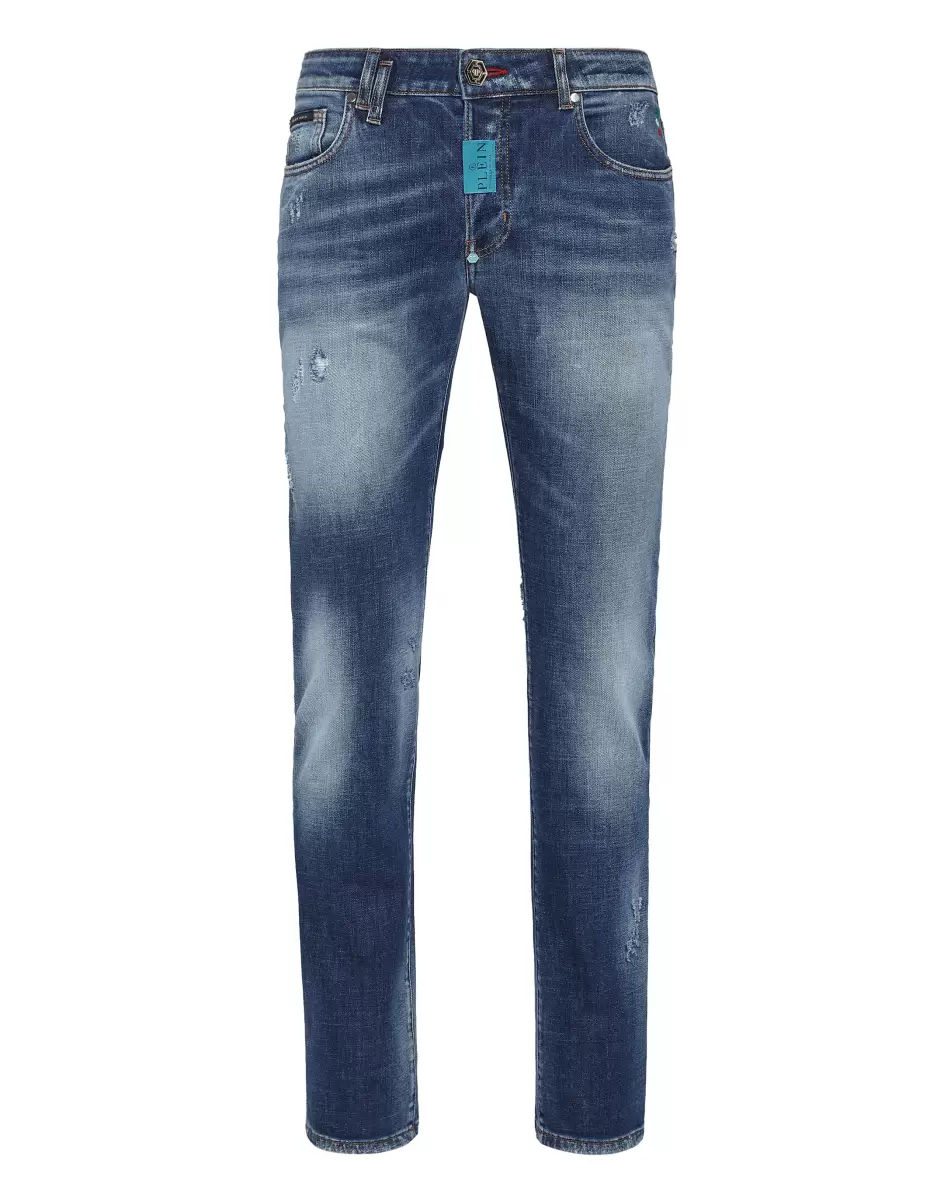 Verkaufen Denim Trousers Super Straight Cut Premium Hexagon Herren Denim Philipp Plein Vintage Blue