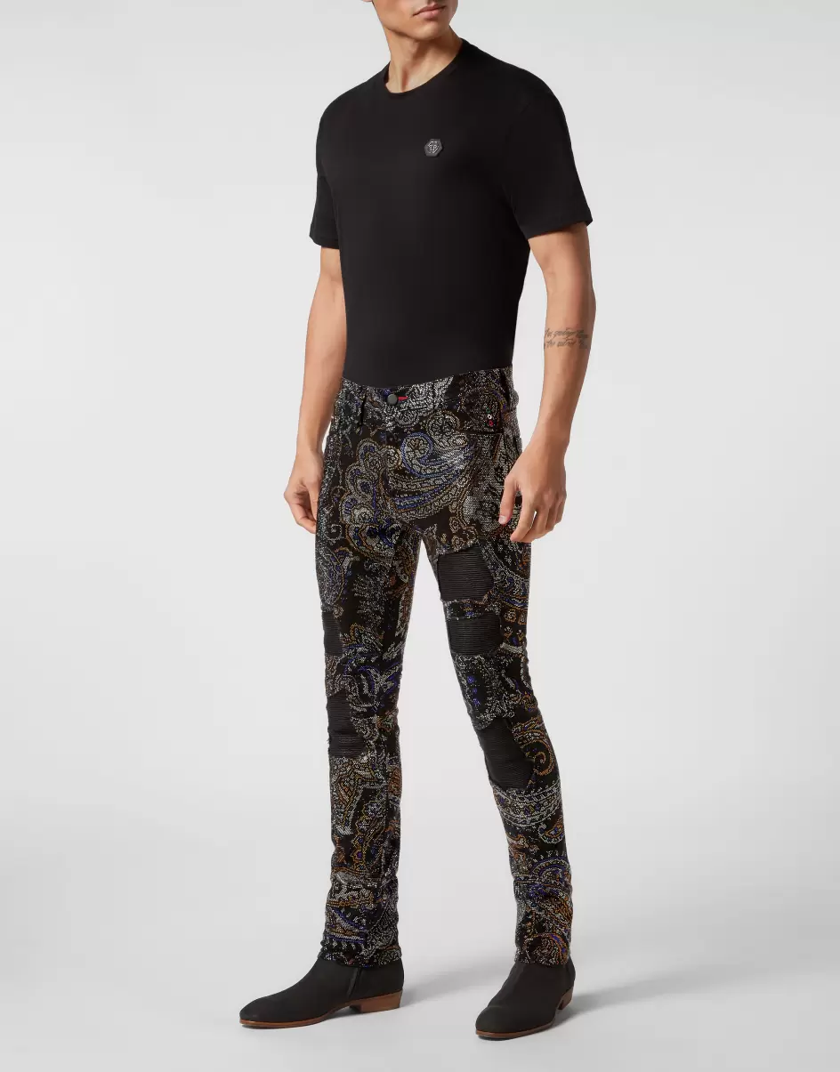 Philipp Plein Denim Denim Trousers Super Straight Cut Fit Paisley Stones Black / Dark Blue Herren Produktqualitätsmanagement - 3