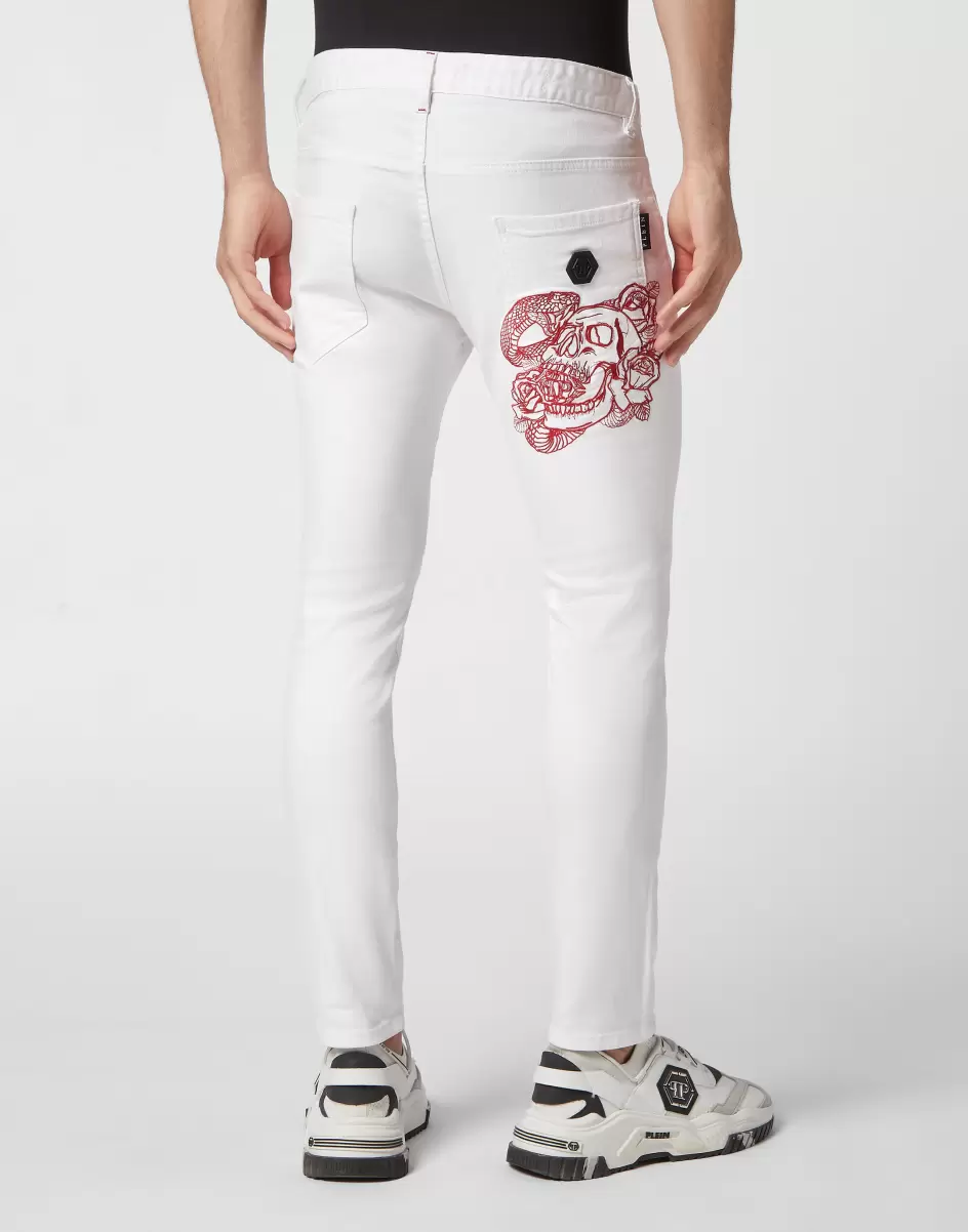 Embroidered Denim Trousers Skinny Fit Skull Philipp Plein Summer Snow Herren Denim Neues Produkt - 2