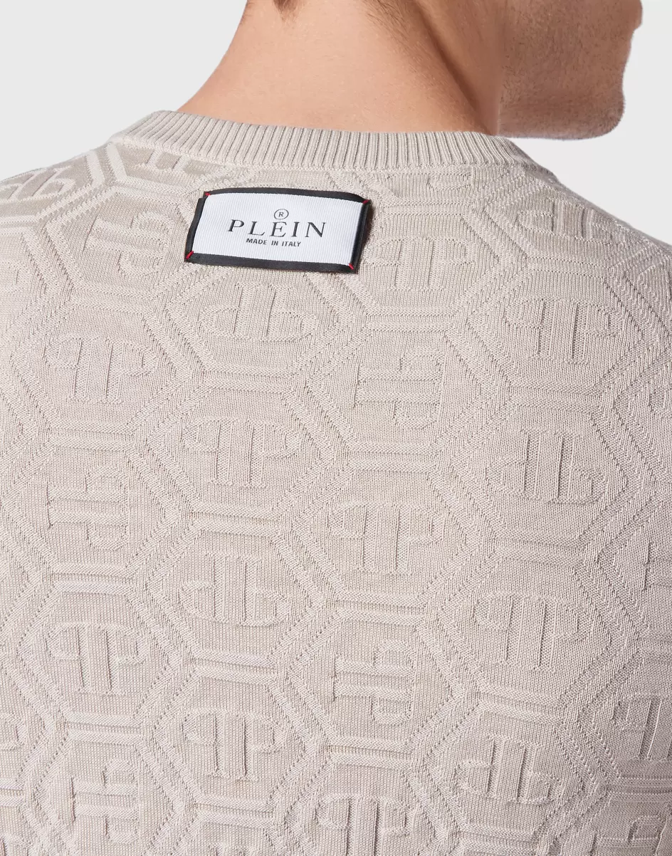 Philipp Plein Herren Silk/Wool Pullover Ls Monogram Beige Strickwaren Produktqualitätskontrolle - 4